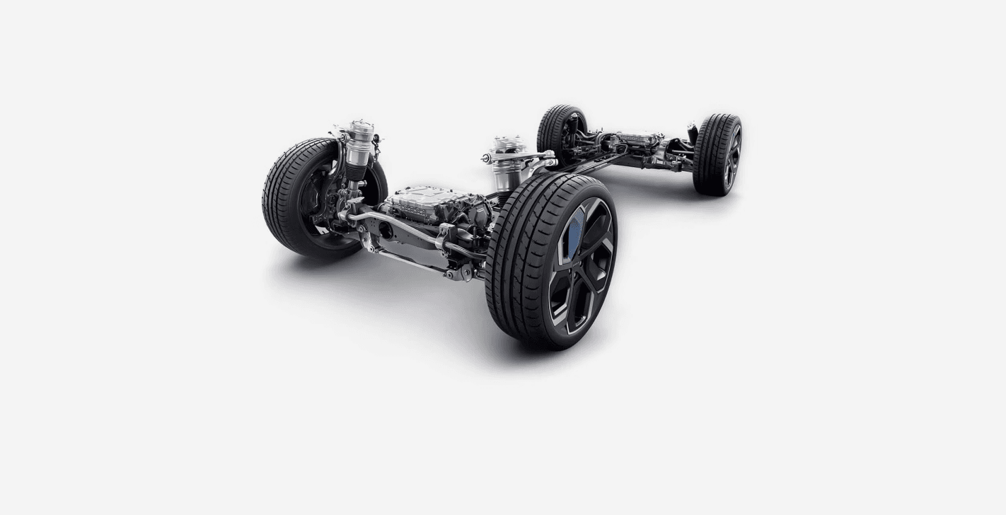 Hệ thống treo khí nén thông minh Zeekr 001Trang bị treo phía trước càng A kép, treo sau độc lập đa liên kết đi cùng hệ thống giảm xóc khí nén 2 buồng thông minh