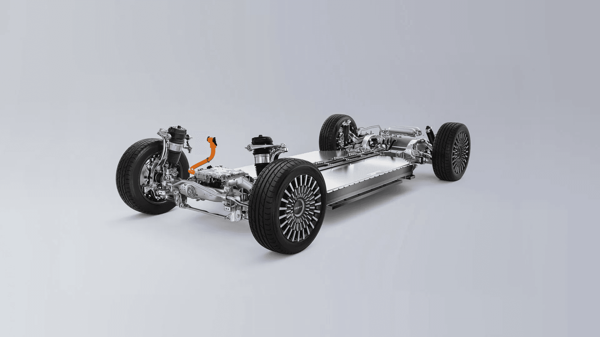 Hệ thống treo Zeekr 009 Hệ thống treo phía trước là càng A kép, treo phía sau là độc lập đa liên kết, kết hợp với hệ thống treo khí nén 2 buồng hơi và hệ giảm chấn điện tử, giúp Zeekr 009 di chuyển êm ái